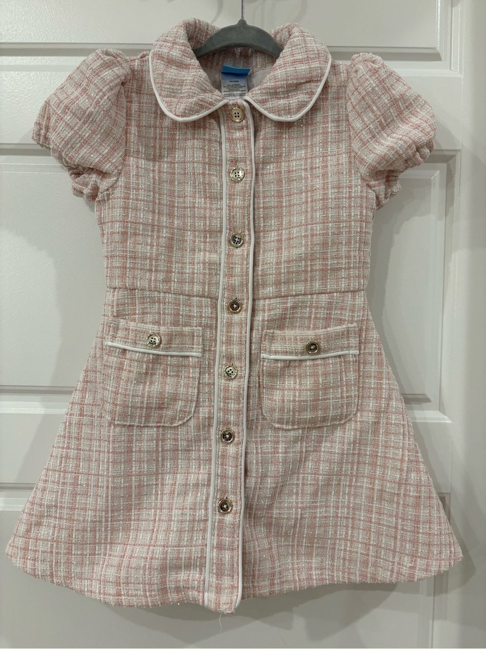 Draper James Pink and Cream Tweed Button-Front Dress